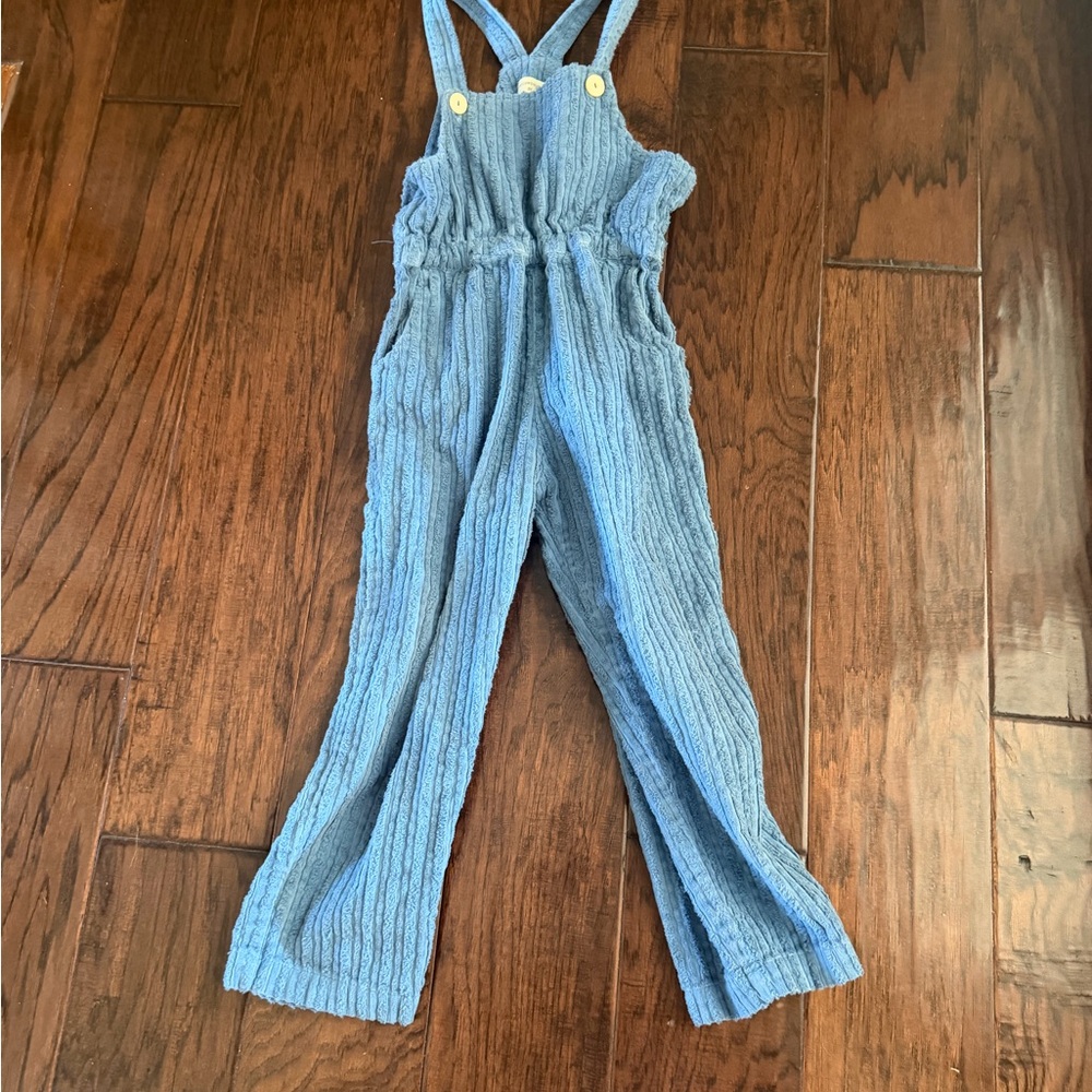 Light Blue Ribbed velvet Kids One-Piece Overalls - Picture 2 of 5